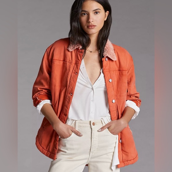 Pilcro Jackets & Blazers - Pilcro Orange Sherpa Shirt Jacket